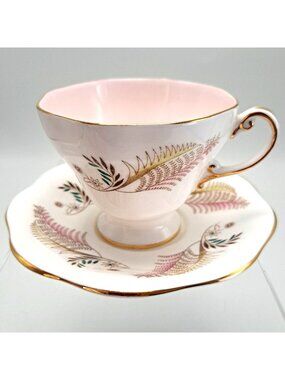 Allegro Vintage Pink Bone China Teacup & Saucer Set Gold Trim England